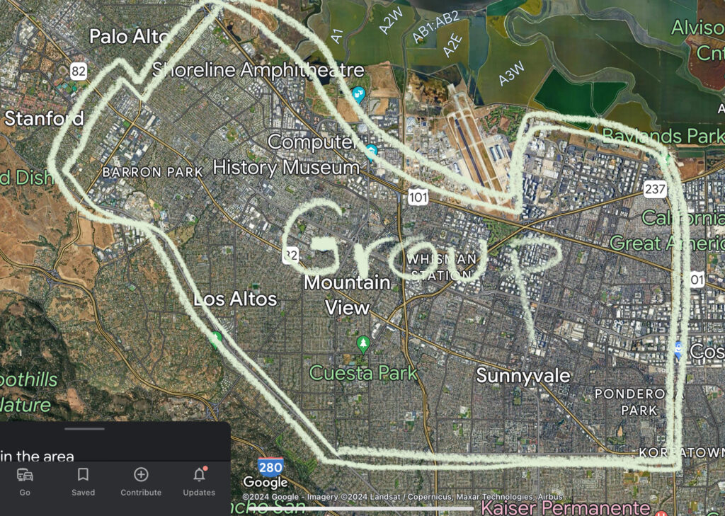 Service range using a map of the Silicon Valley area from East Palo Alto down to Sunnyvale, Los Altos, and Santa Clara